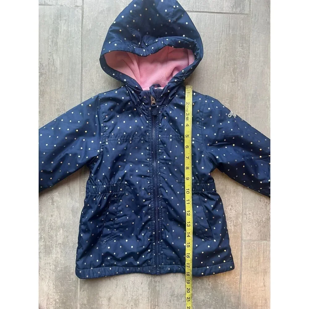 OshKosh B'Gosh Toddler Girls Midweight Hooded Navy Polka Dot Jacket Coat 4T Hood